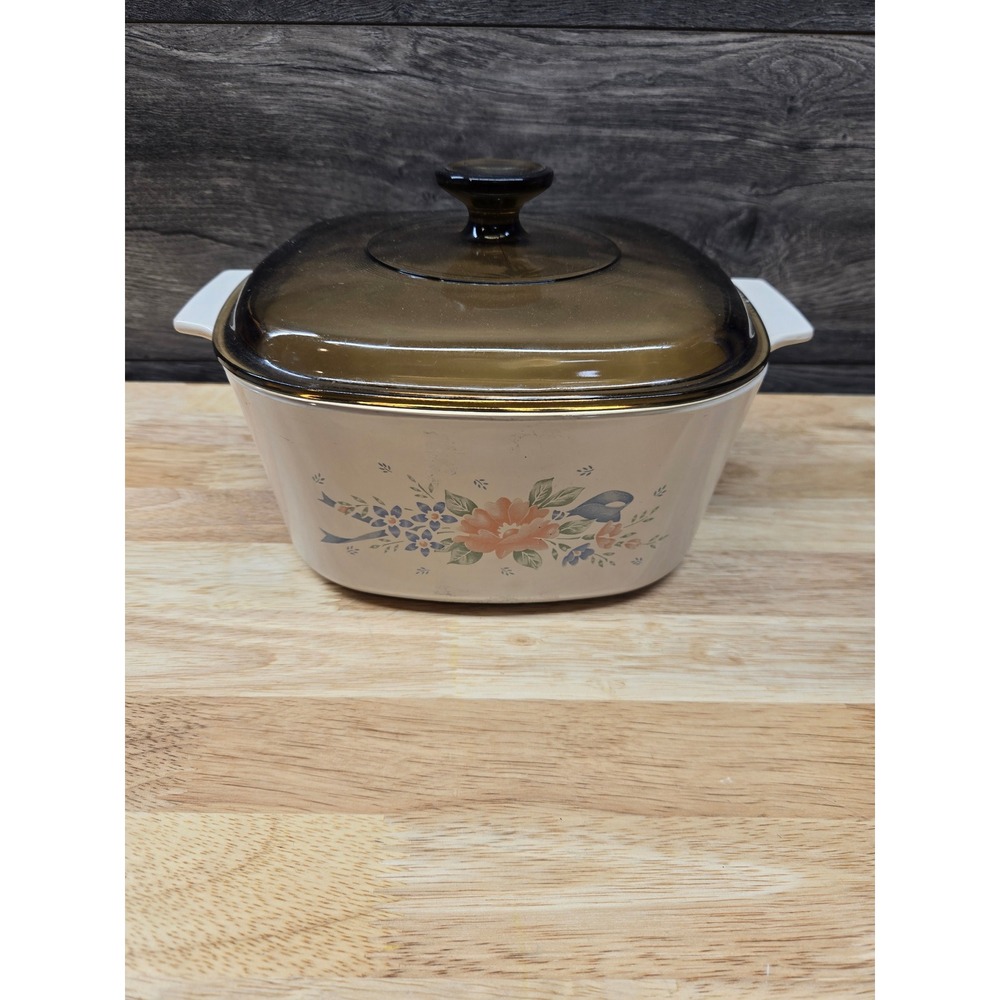Corning Ware English Meadow 3 Liter Casserole Dish with Amber Lid A-3-B Vintage